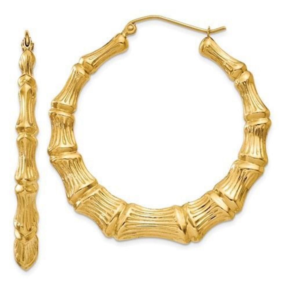 14k Gold Polished Bamboo Hoop Earrings